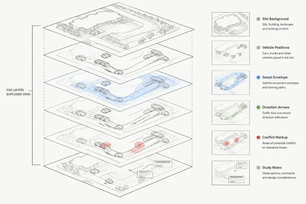 How to Draft and Coordinate Vehicle Turning Paths in Architectural CAD architectural CAD illustration