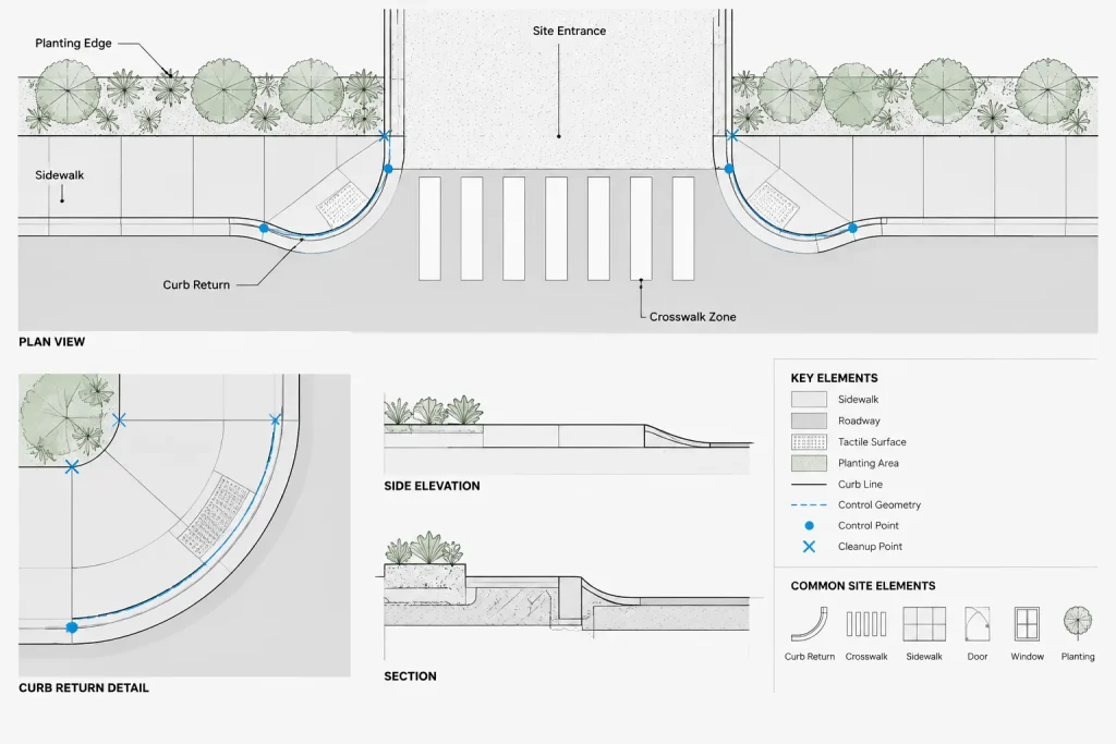 How to Draft Curbs, Sidewalks, and Paving Limits in Architectural CAD architectural CAD illustration