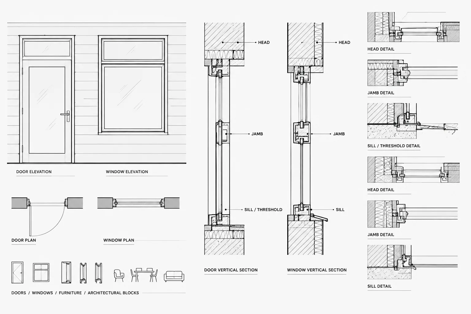 How to Draft Door and Window Head, Jamb, and Sill Details in CAD