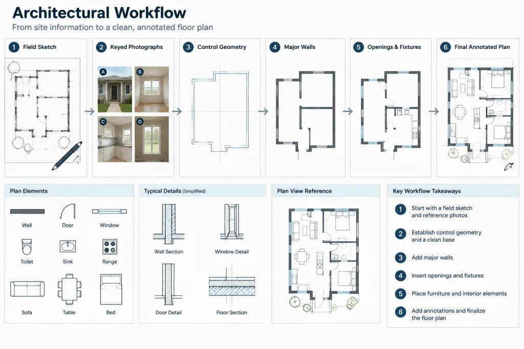 How to Draft Existing Conditions from Field Measurements in AutoCAD architectural CAD illustration