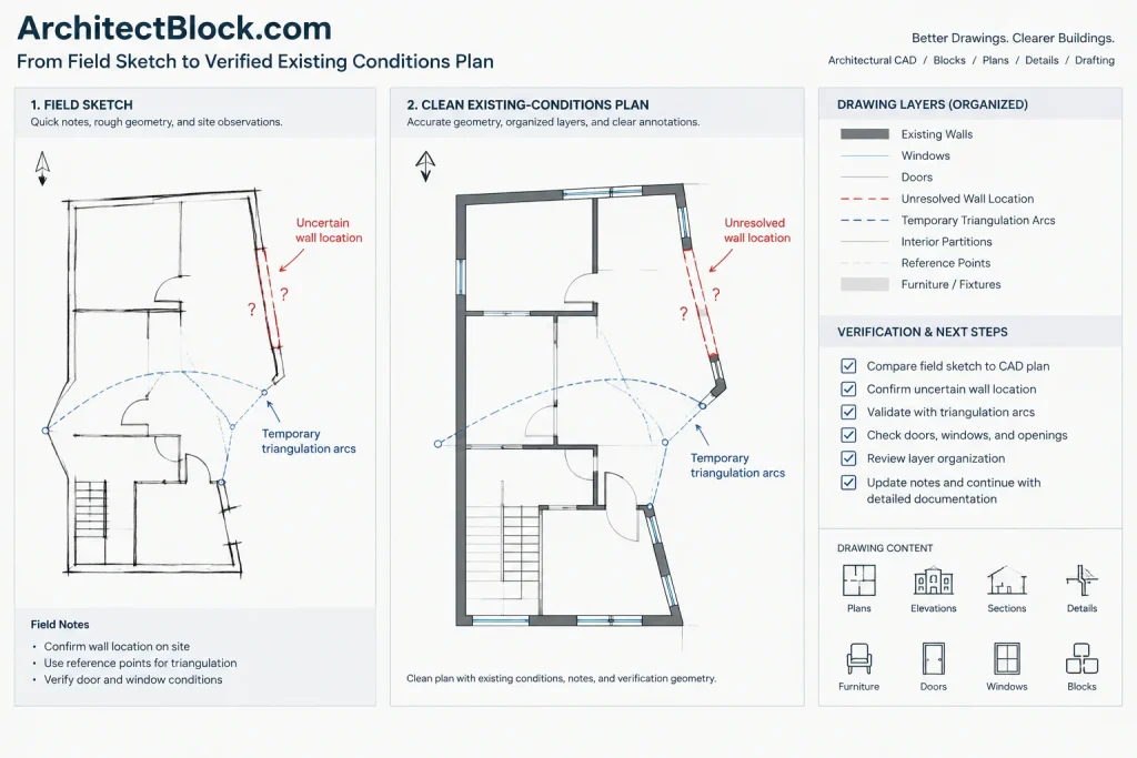 How to Draft Existing Conditions from Field Measurements in AutoCAD architectural CAD illustration
