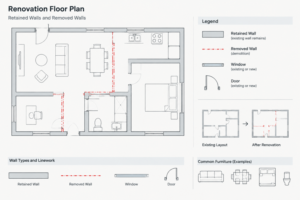 How to Draft Existing, Demolition, and New Work Plans in CAD architectural CAD illustration