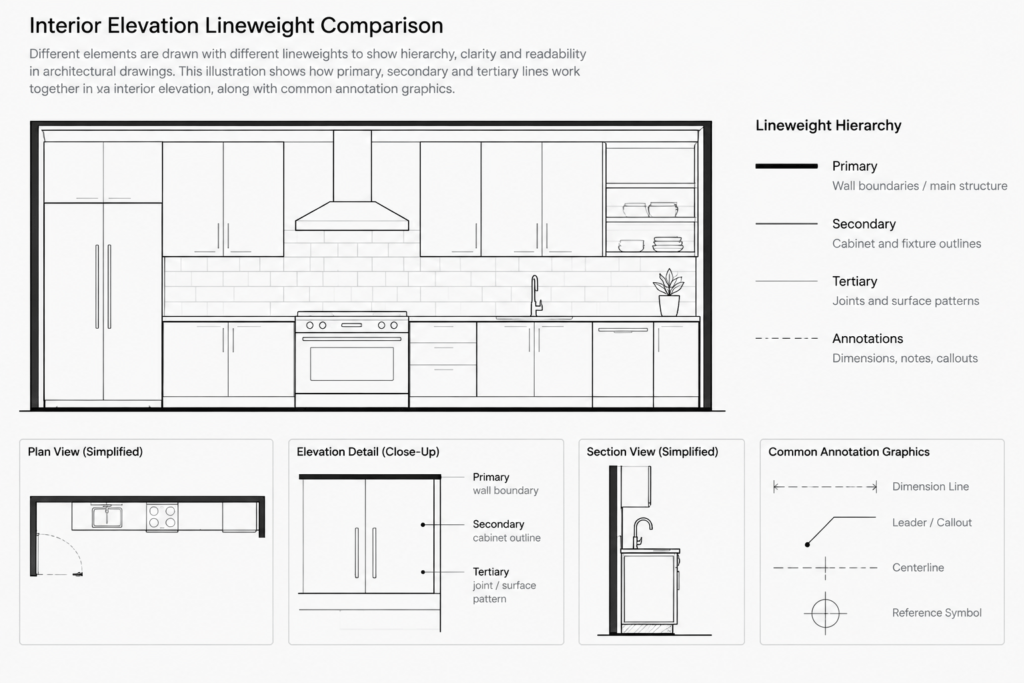 How to Draft Interior Elevations in AutoCAD from a Floor Plan architectural CAD illustration