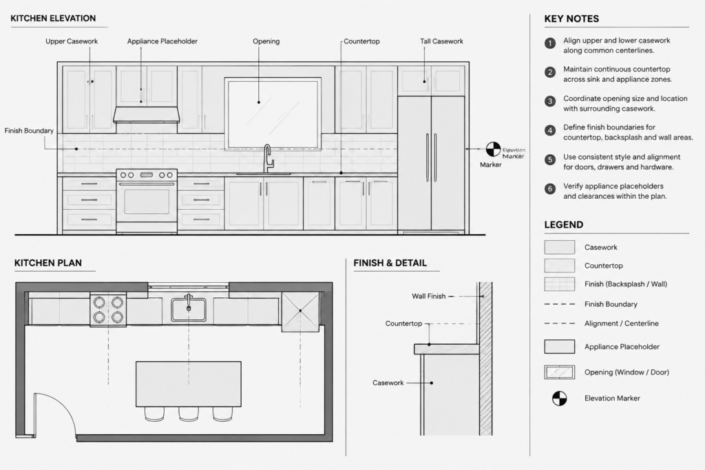 How to Draft Interior Elevations in AutoCAD from a Floor Plan architectural CAD illustration