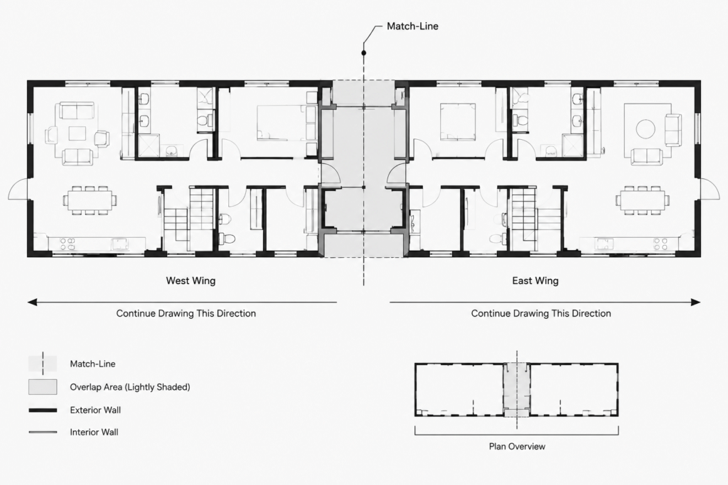 How to Draft Match Lines and Coordinate Split Floor Plans in CAD architectural CAD illustration