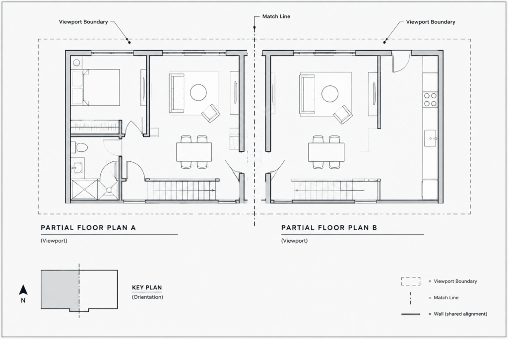 How to Draft Match Lines and Coordinate Split Floor Plans in CAD architectural CAD illustration