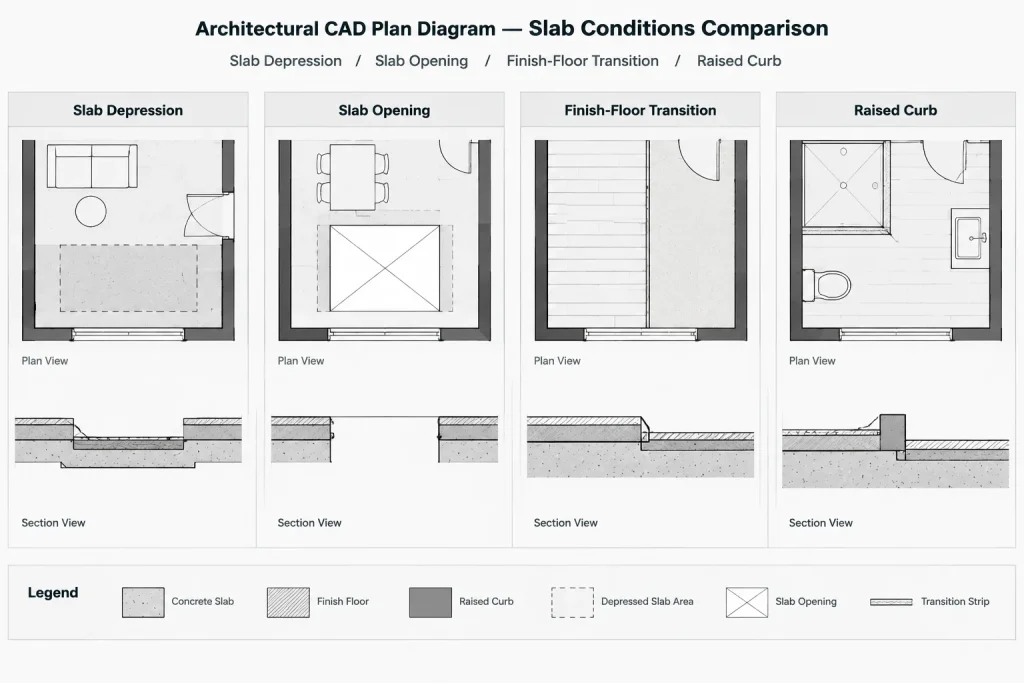 How to Draft Slab Edges, Depressions, and Steps in Architectural CAD architectural CAD illustration