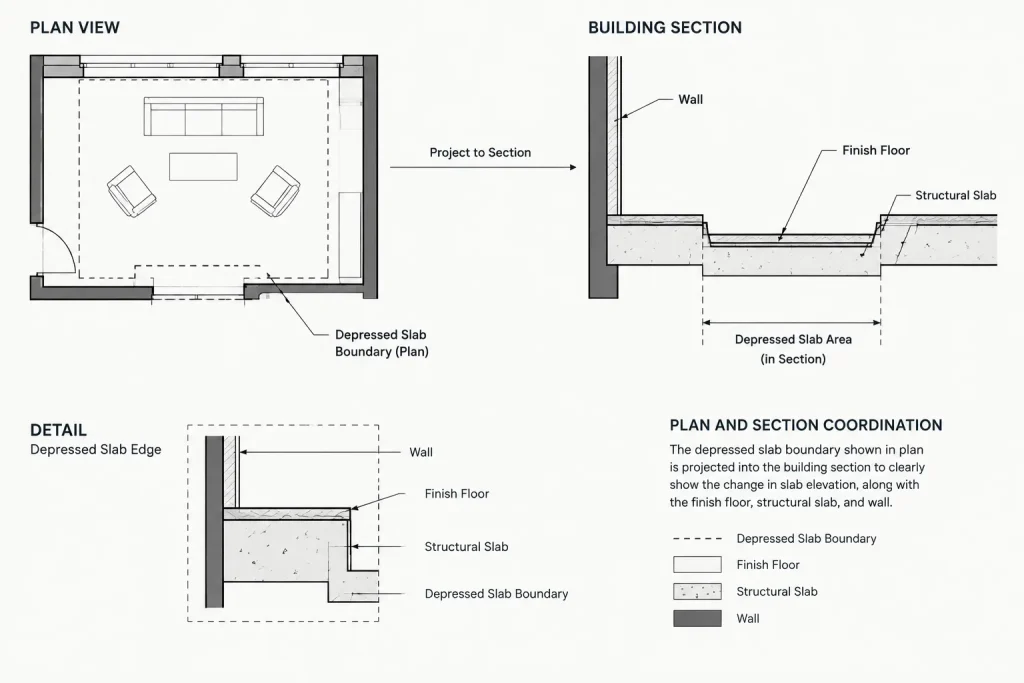 How to Draft Slab Edges, Depressions, and Steps in Architectural CAD architectural CAD illustration