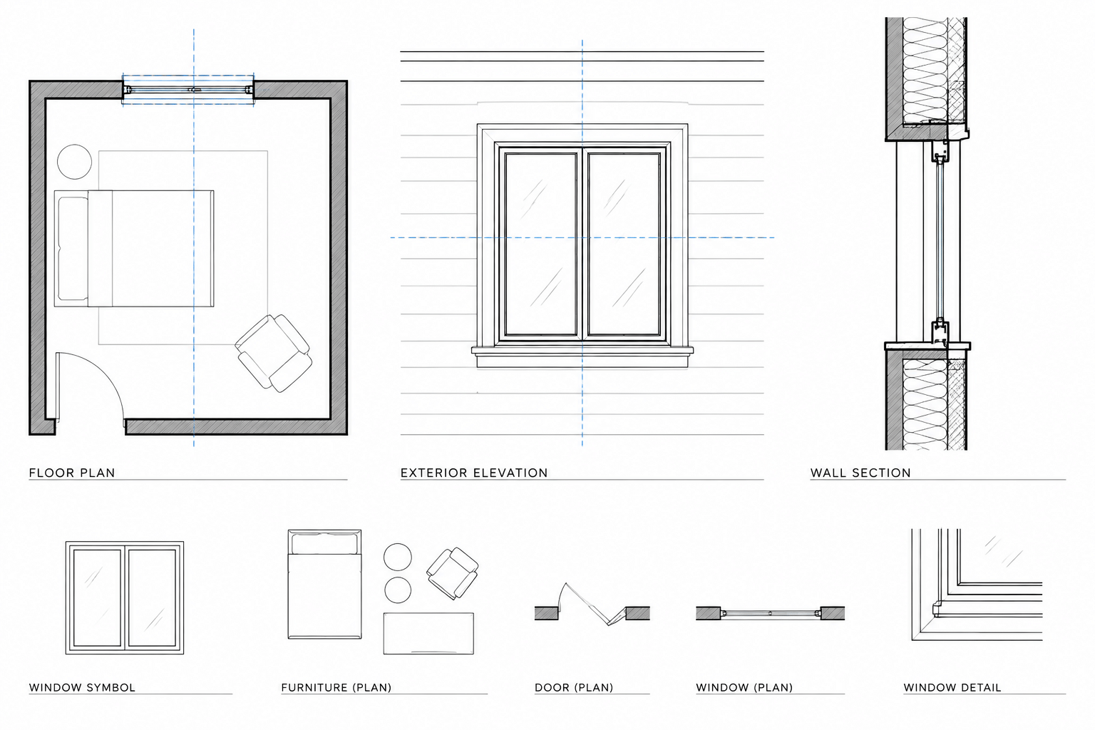How to Draft Windows in Plan, Elevation, and Section in Architectural CAD