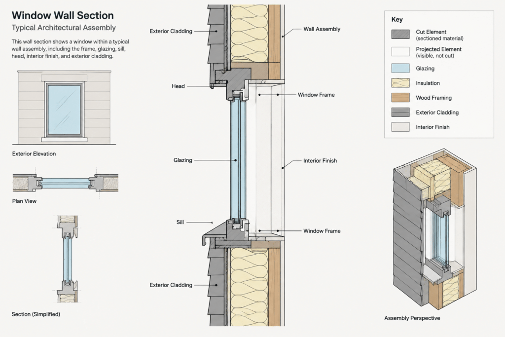 How to Draft Windows in Plan, Elevation, and Section in Architectural CAD architectural CAD illustration