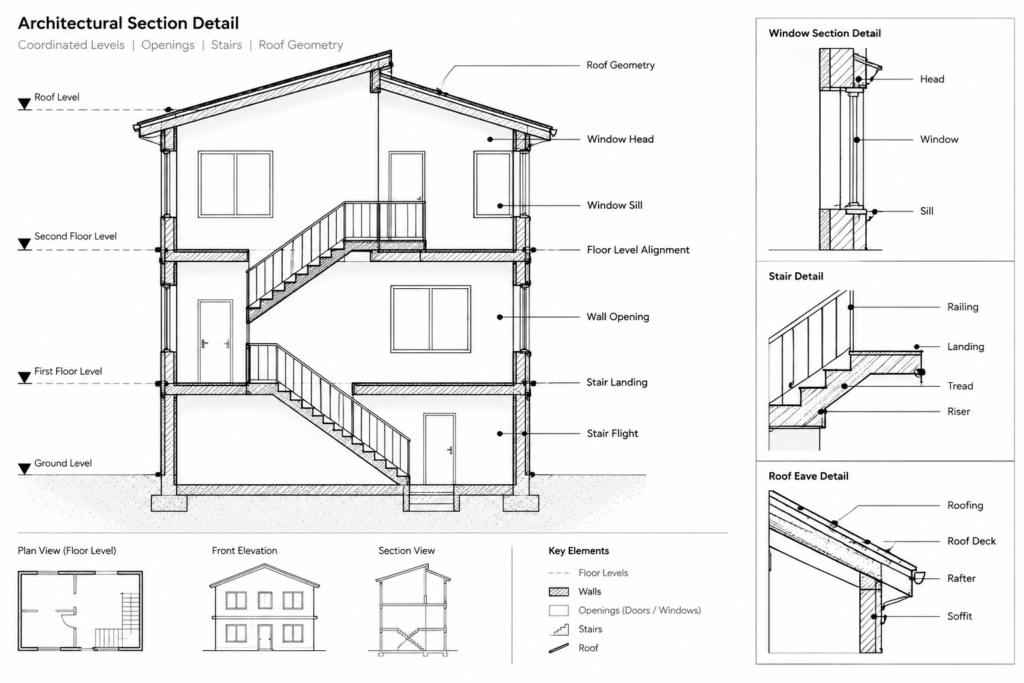 How to Draw an Architectural Section in CAD from a Floor Plan architectural CAD illustration