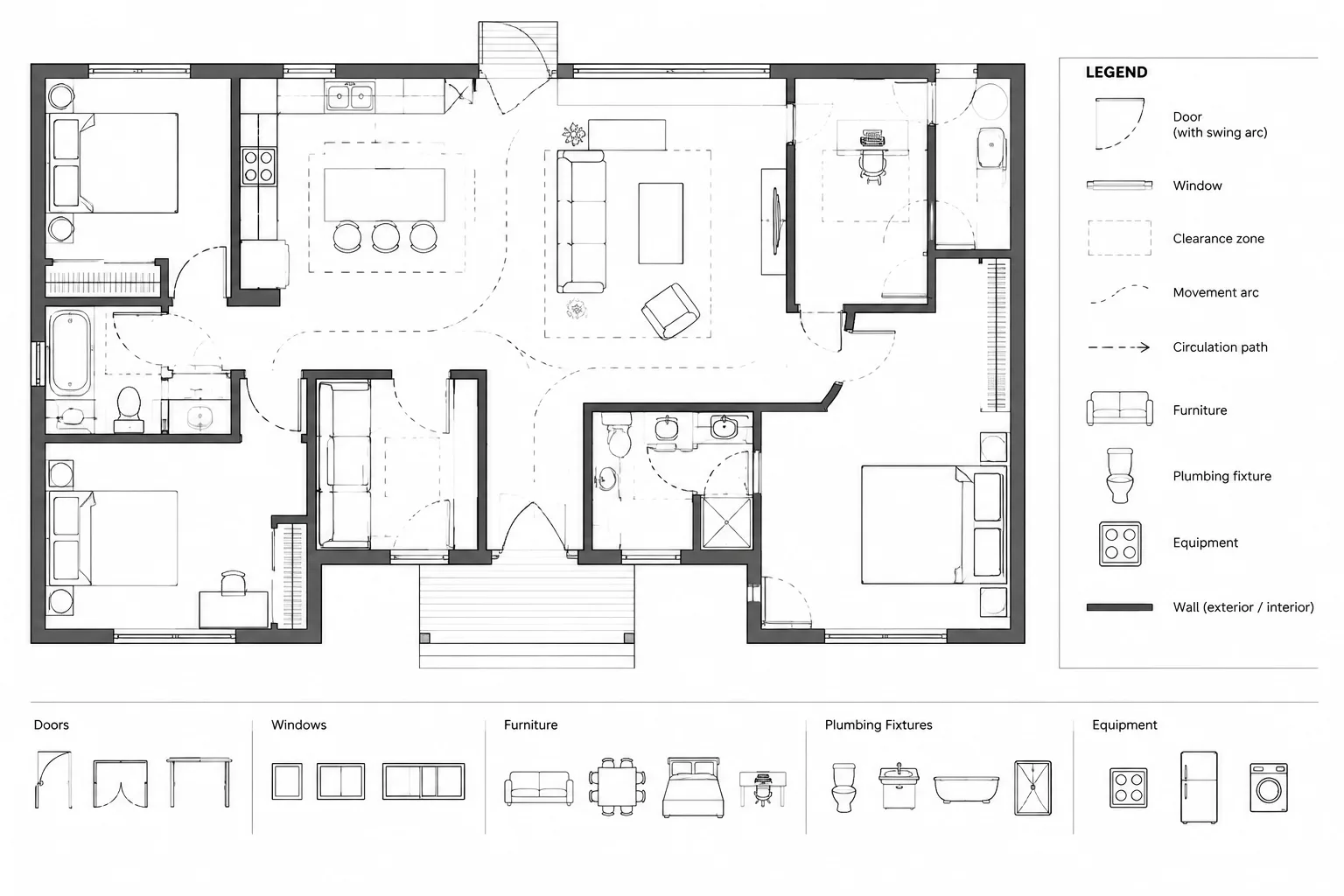 How to Draw and Coordinate Clearance Zones in Architectural CAD Plans
