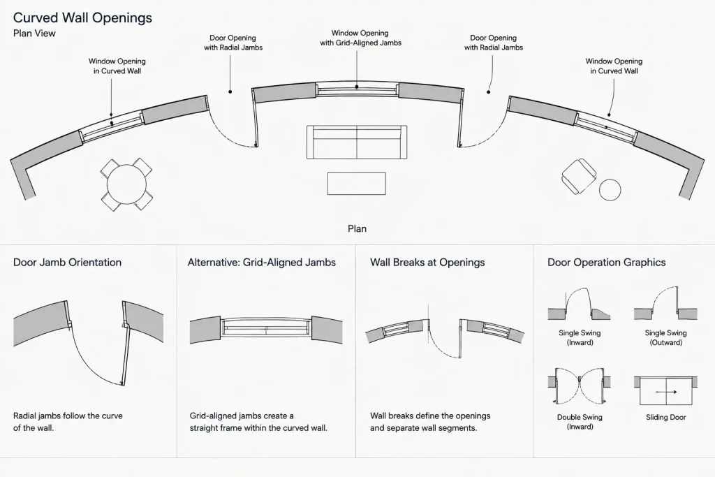 How to Draw Curved Walls and Openings in Architectural CAD architectural CAD illustration