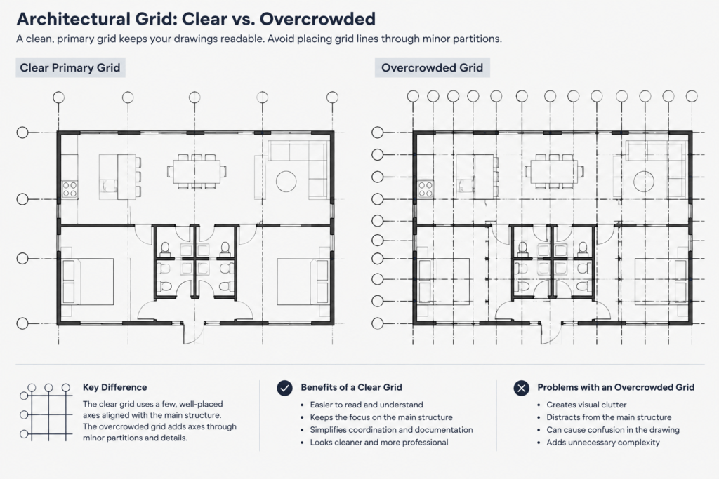 How to Set Up and Coordinate Architectural Grid Lines in CAD architectural CAD illustration