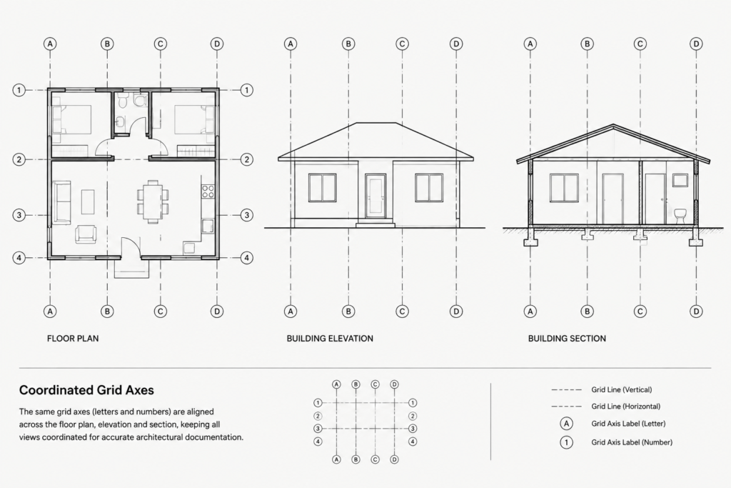 How to Set Up and Coordinate Architectural Grid Lines in CAD architectural CAD illustration