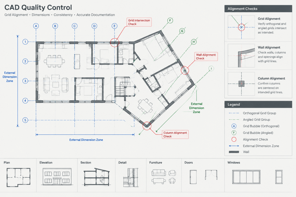 How to Set Up and Coordinate Architectural Grid Lines in CAD architectural CAD illustration