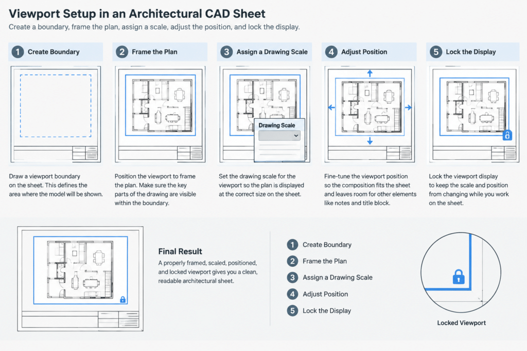How to Set Up Architectural CAD Viewports for Consistent Drawing Sheets architectural CAD illustration