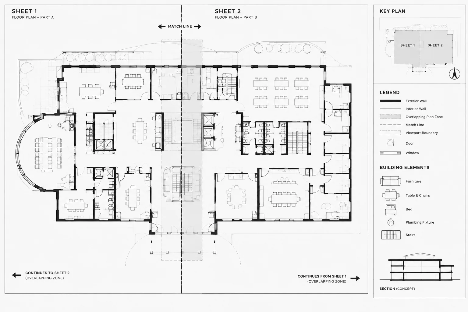 How to Split Large Floor Plans Across Sheets with Match Lines in Architectural CAD