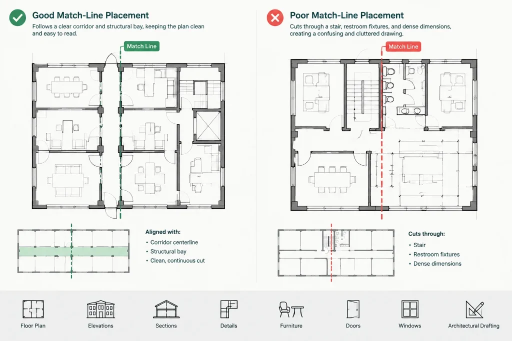 How to Split Large Floor Plans Across Sheets with Match Lines in Architectural CAD architectural CAD illustration