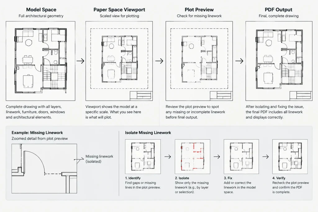 How to Troubleshoot Missing Lines and Incorrect Lineweights in Architectural CAD PDFs architectural CAD illustration