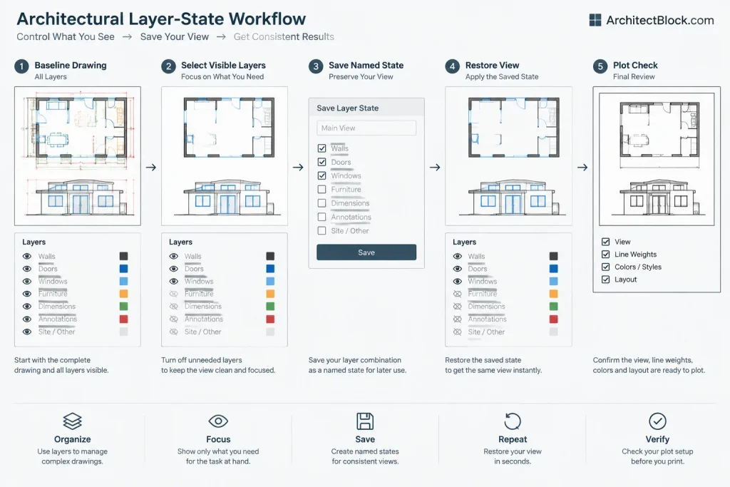 How to Use Layer States for Architectural CAD Drawing Views architectural CAD illustration