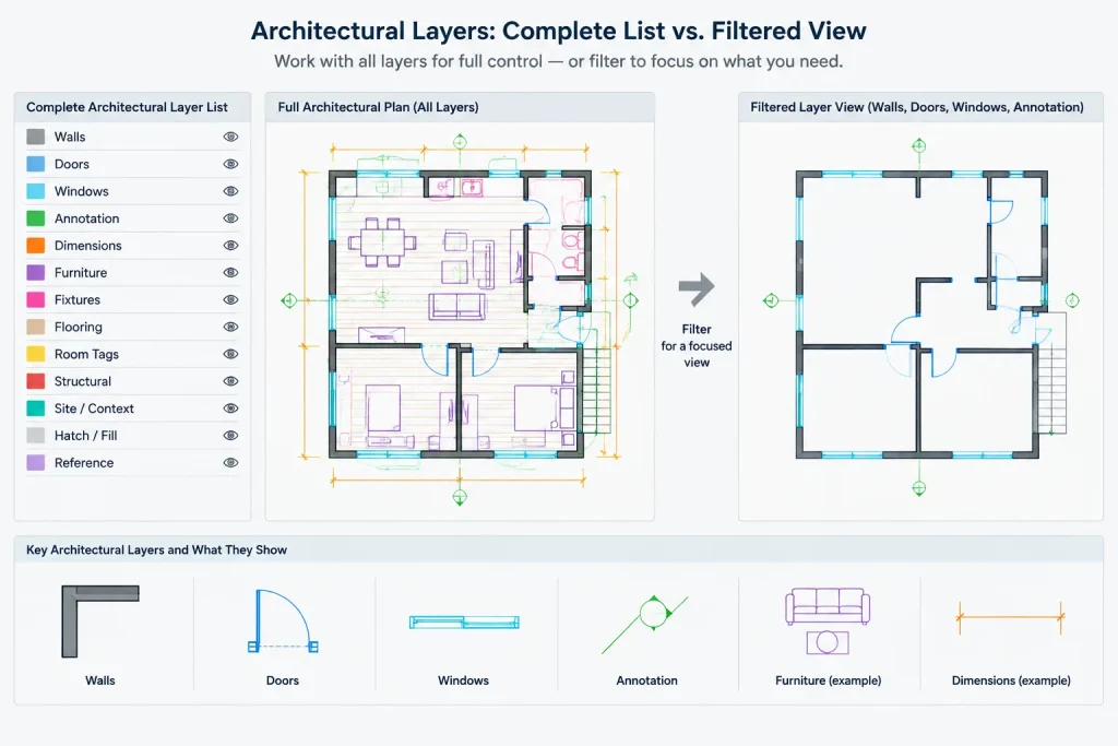 Layer Filters in Architectural CAD: A Practical Workflow for Managing Complex Drawings architectural CAD illustration