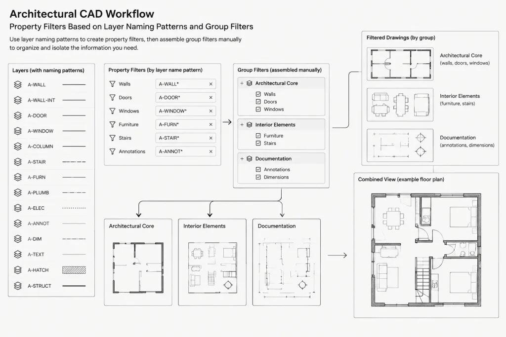 Layer Filters in Architectural CAD: A Practical Workflow for Managing Complex Drawings architectural CAD illustration