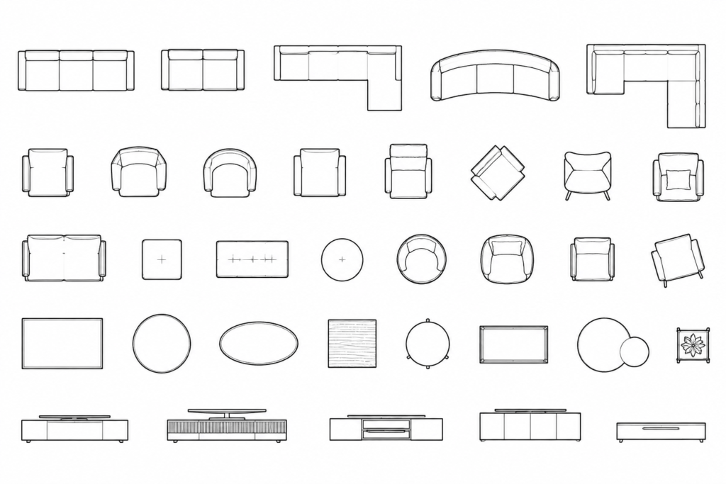 Living Room Furniture CAD Blocks: Free DWG Files for AutoCAD architectural CAD illustration