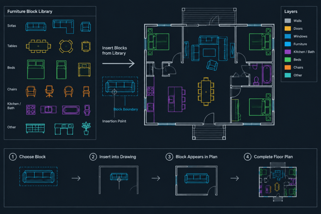 Living Room Furniture CAD Blocks: Free DWG Files for AutoCAD architectural CAD illustration