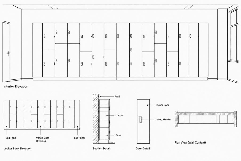Lockers CAD Block DWG Download | AutoCAD Locker Drawings architectural CAD illustration