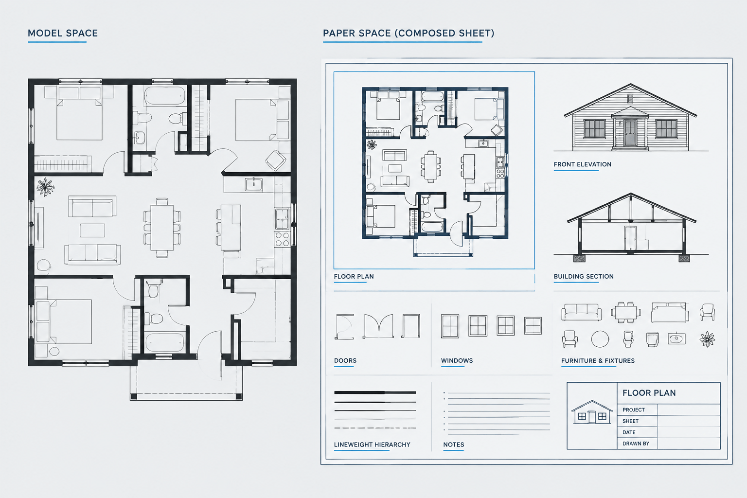 Model Space vs. Paper Space: A Practical Architectural CAD Sheet Workflow