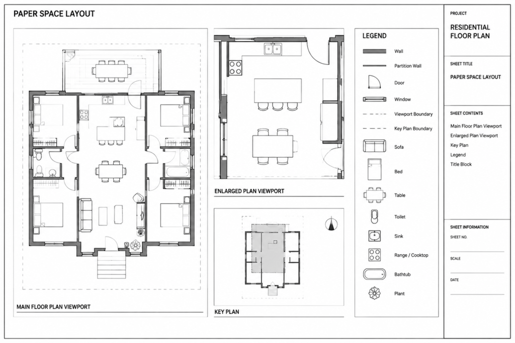 Model Space vs. Paper Space: A Practical Architectural CAD Sheet Workflow architectural CAD illustration