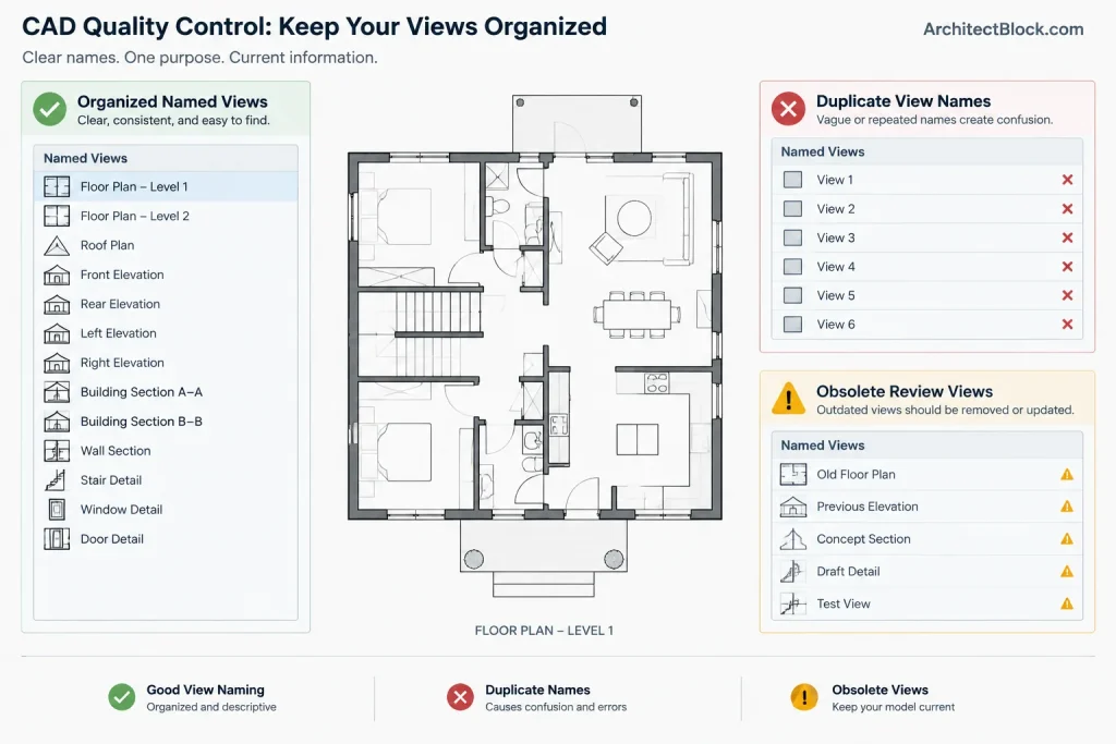 Named Views in Architectural CAD: A Practical Workflow for Navigating Large DWG Files architectural CAD illustration