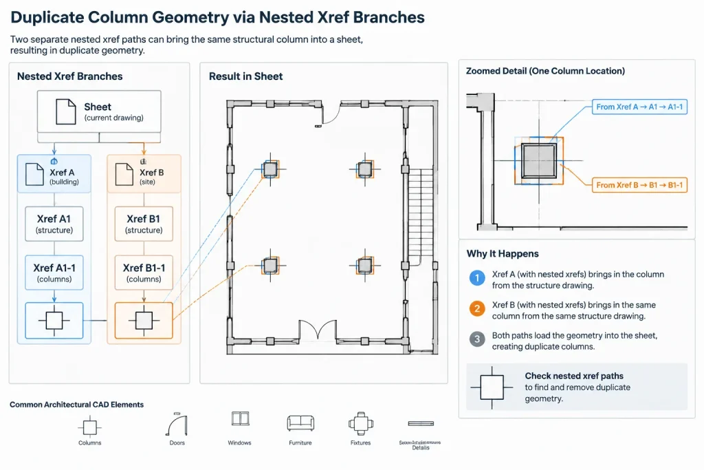 Nested Xrefs in AutoCAD: Attachment vs. Overlay for Architectural Drawings architectural CAD illustration