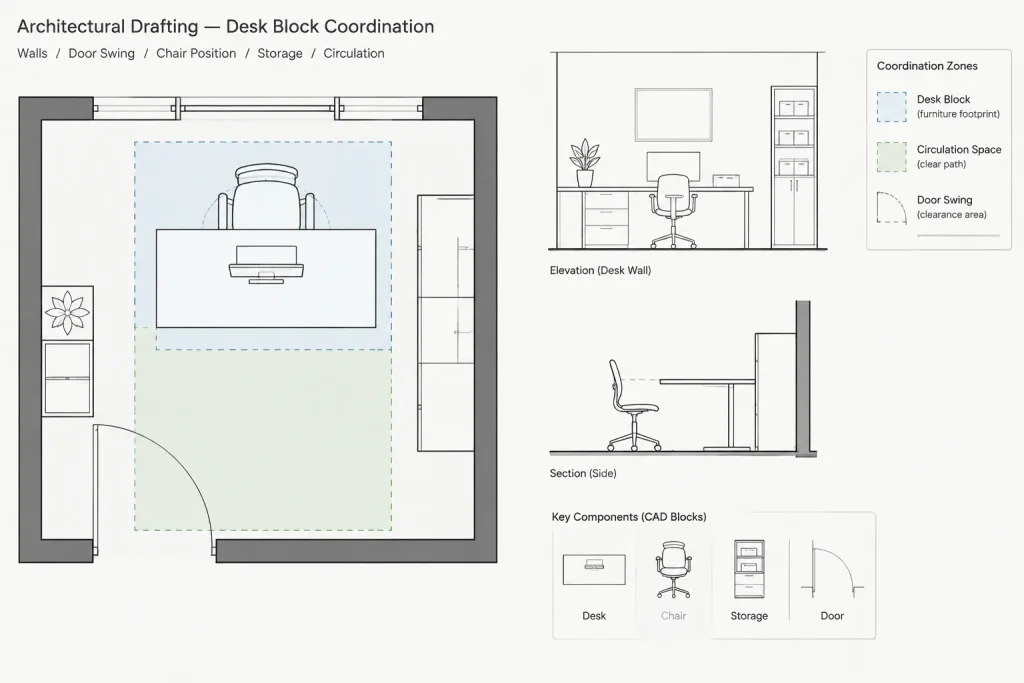 Office Desks CAD Blocks – Free DWG Download for AutoCAD architectural CAD illustration