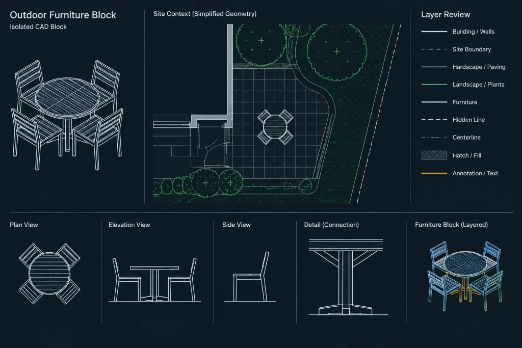 Outdoor Furniture CAD Blocks: Free DWG Files for AutoCAD Design architectural CAD illustration