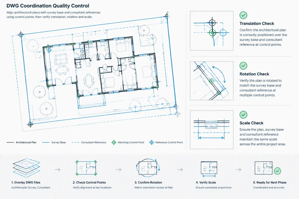 Project Origin and Coordinates in Architectural CAD: A Practical DWG Workflow architectural CAD illustration