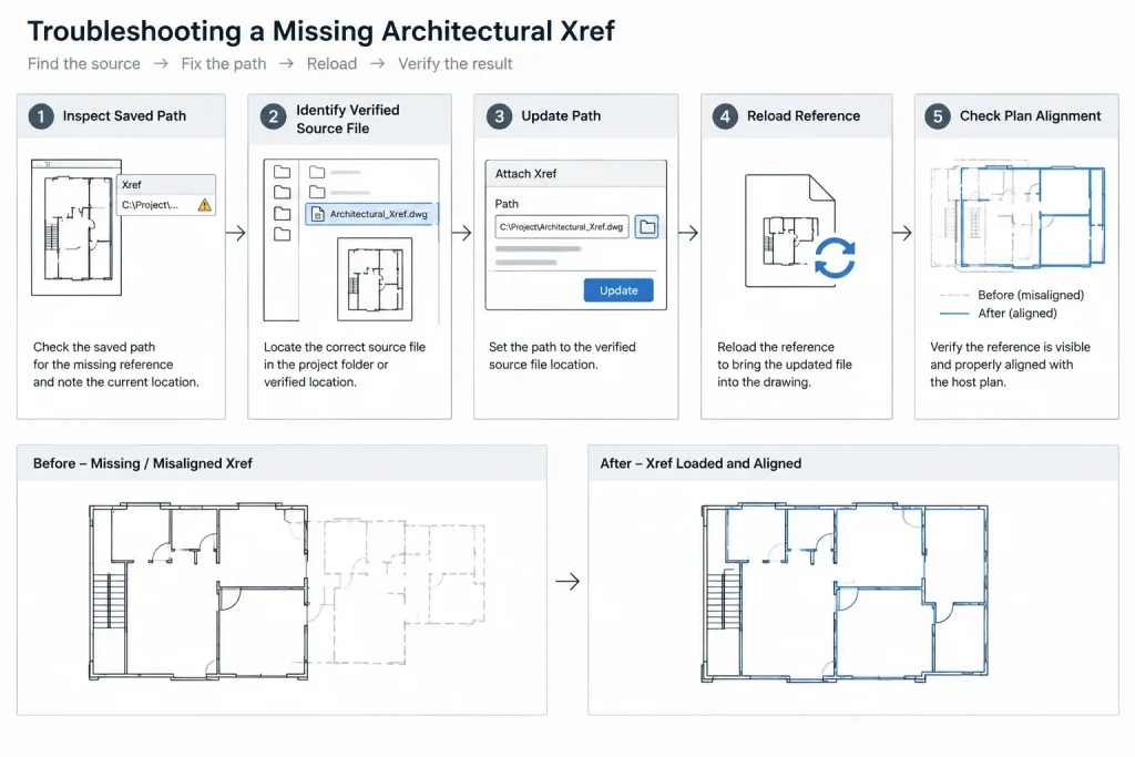 Relative, Full, and No Path Xrefs in AutoCAD: A Practical File Management Guide architectural CAD illustration