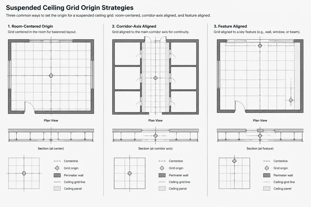Suspended Ceiling Grid Layouts in Architectural CAD: A Coordination Workflow architectural CAD illustration