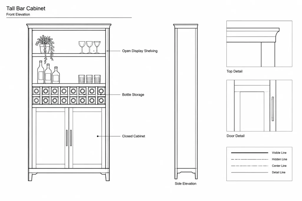Tall Bar Cabinet CAD Block – Free AutoCAD DWG Download architectural CAD illustration