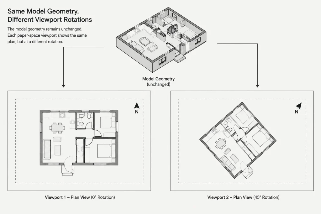 True North, Project North, and View Rotation in Architectural CAD architectural CAD illustration