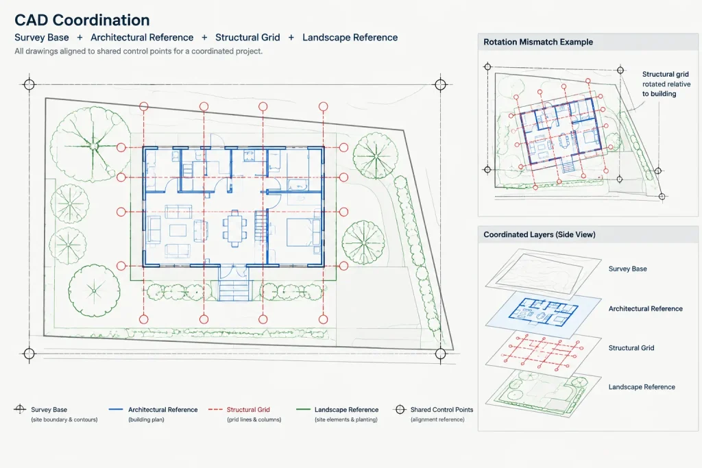 True North, Project North, and View Rotation in Architectural CAD architectural CAD illustration