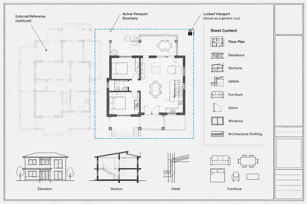 Viewport Layer Overrides in Architectural CAD: Control Graphics Without Changing the Model architectural CAD illustration