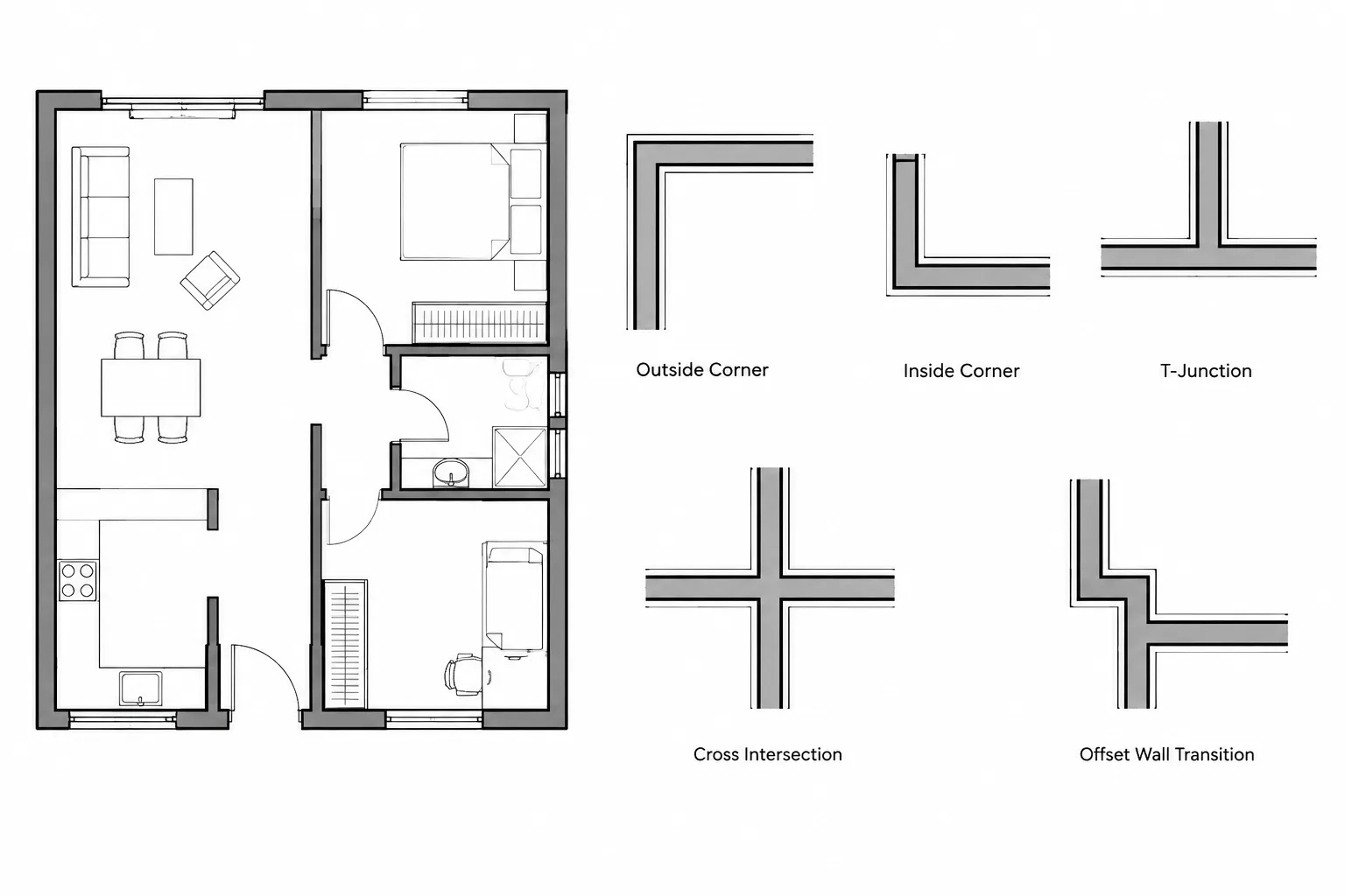 Wall Intersections in Architectural CAD: Corners, T-Junctions, and Clean Plan Graphics