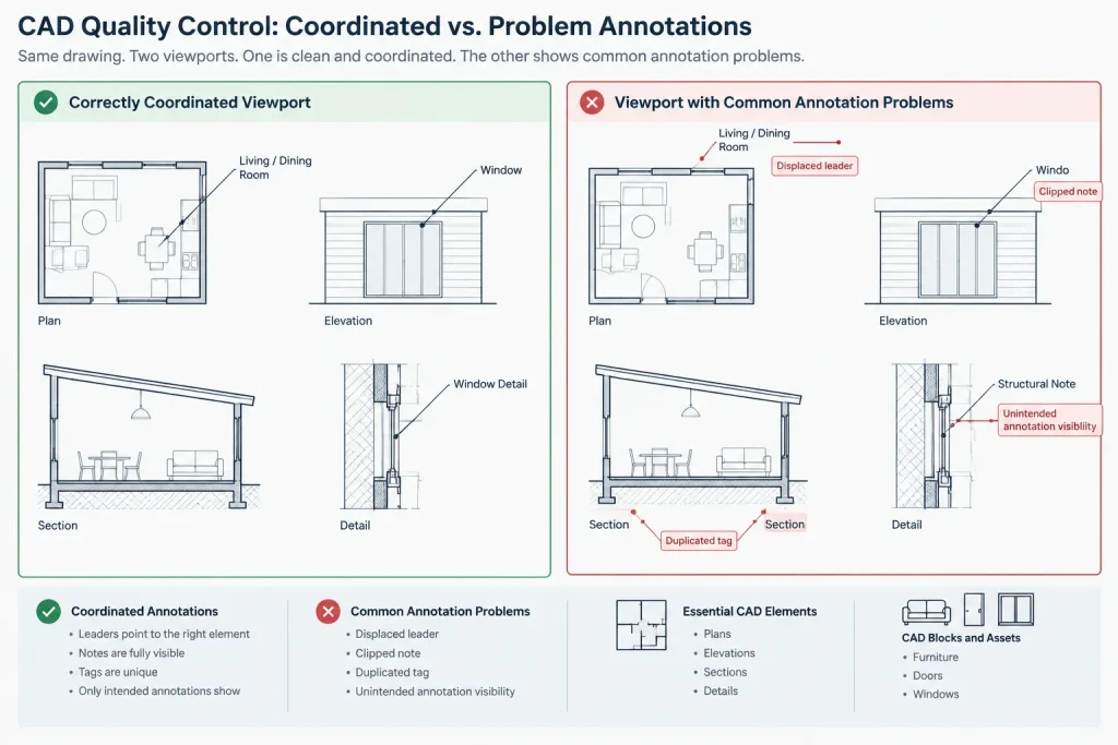 Where Should Architectural CAD Annotation Live? Model Space, Paper Space, and Hybrid Workflows architectural CAD illustration