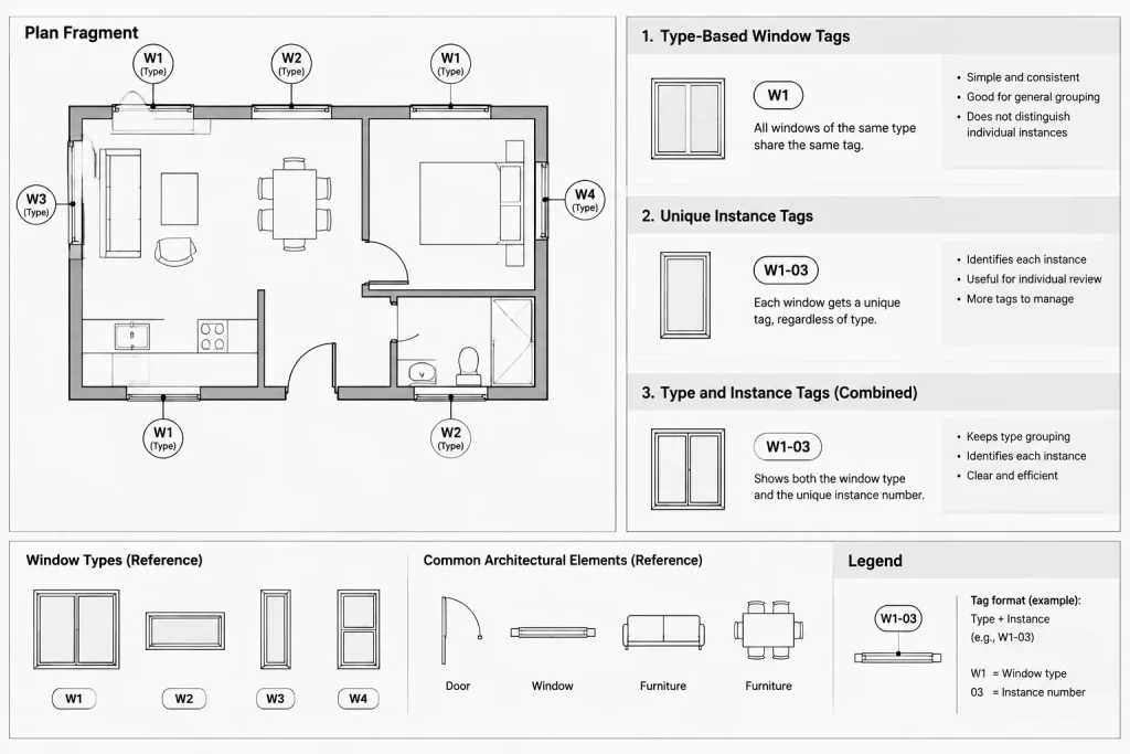Window Numbering and Schedule Coordination in Architectural CAD architectural CAD illustration