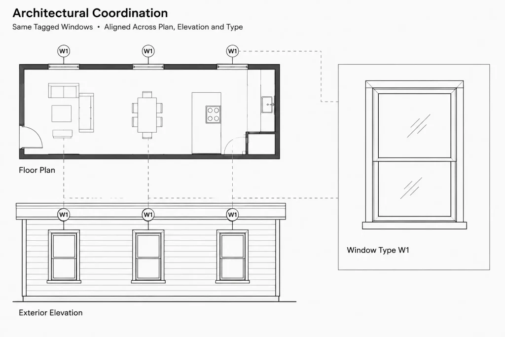 Window Numbering and Schedule Coordination in Architectural CAD architectural CAD illustration