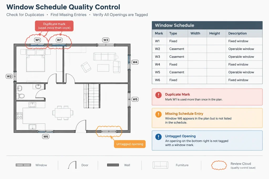 Window Numbering and Schedule Coordination in Architectural CAD architectural CAD illustration