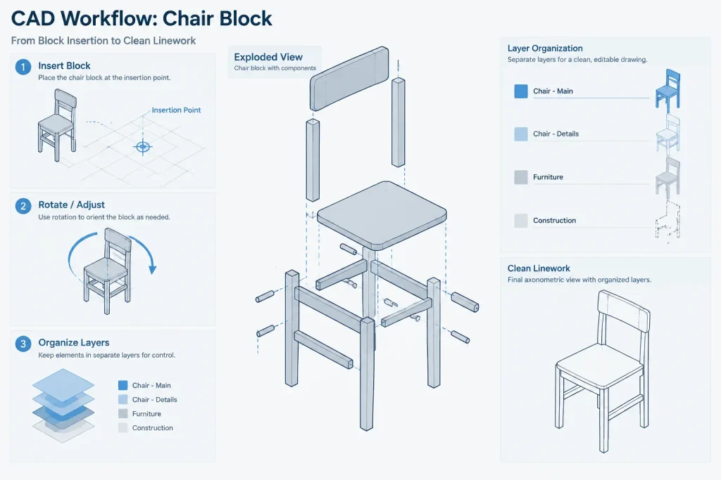 Wooden Chairs CAD Blocks: Free DWG Drawings for AutoCAD architectural CAD illustration