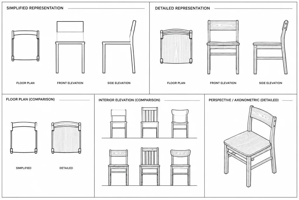 Wooden Chairs CAD Blocks: Free DWG Drawings for AutoCAD architectural CAD illustration